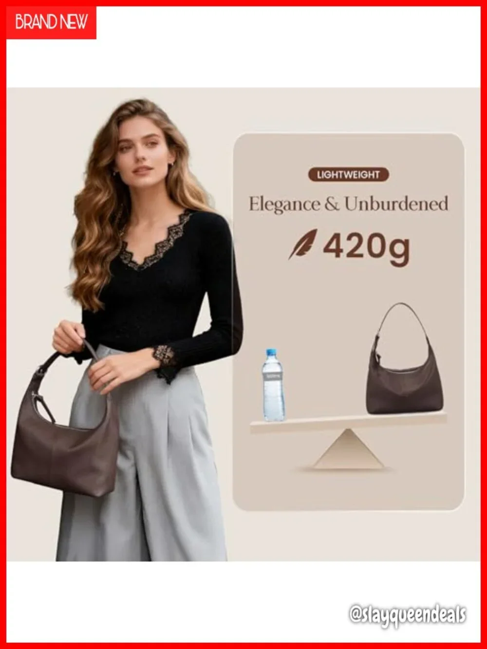 Genuine Leather Slouchy Hobo Bag for Women - Lightweight Work Shoulder Purse